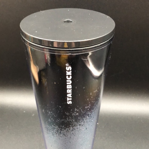 Starbucks 2019 Venti Black & Silver Cascading Snow Glitter Cold Tumbler Winter - Picture 3 of 7